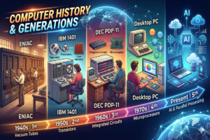 Read more about the article 🖥️ কম্পিউটারের ইতিহাস ও প্রজন্ম: ছাত্রদের জন্য সহজ গাইড