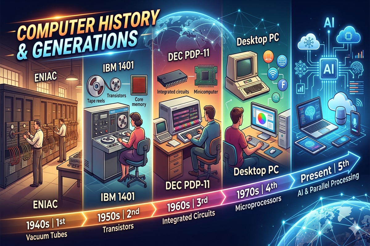 Read more about the article 🖥️ কম্পিউটারের ইতিহাস ও প্রজন্ম: ছাত্রদের জন্য সহজ গাইড